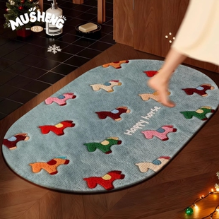 亚麻浴室地垫吸水防滑厕所脚垫2026新款马年洗手间入门垫子卫生间