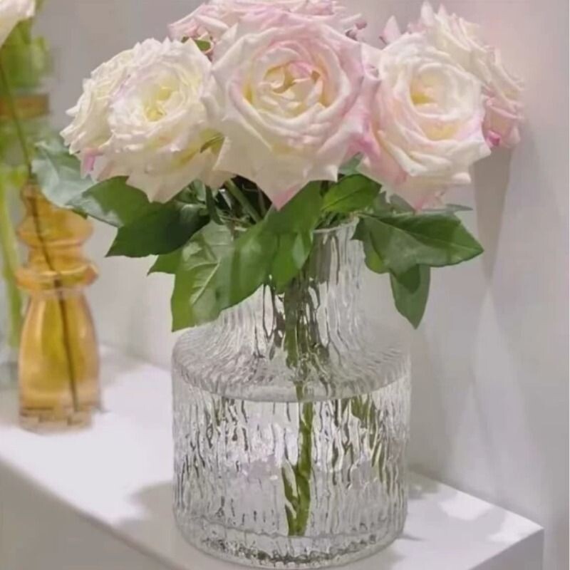 醒花桶欧式ins广口花瓶玻透明水培玫瑰专用桌面家.客厅冰川小口图片