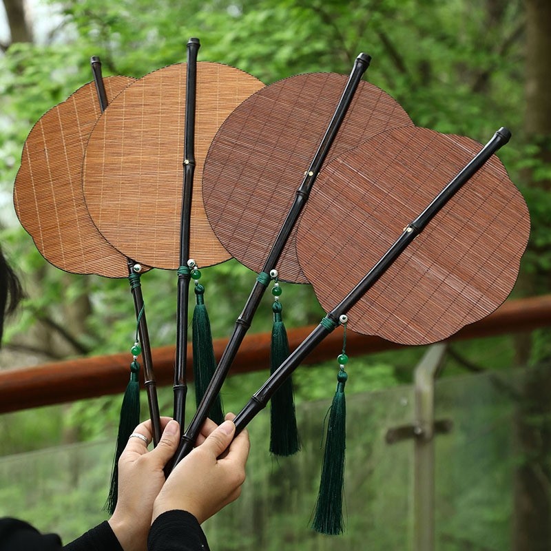 竹丝腰扇国风团扇手工编织扇子折叠扇复古大漆麈尾团扇紫竹柄蒲扇,居家日用,扇子,淘宝优惠券,粉丝福利购,淘宝优惠卷