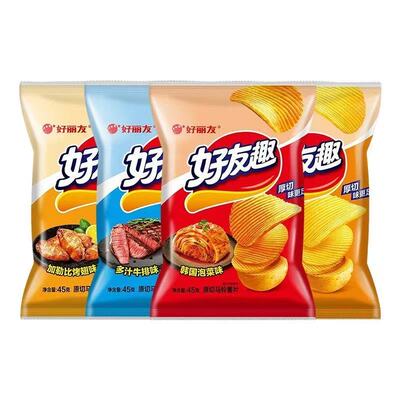 好丽友好友趣薯片45g大泡菜味条膨化休闲零食品小吃蜂蜜夜宵厚切
