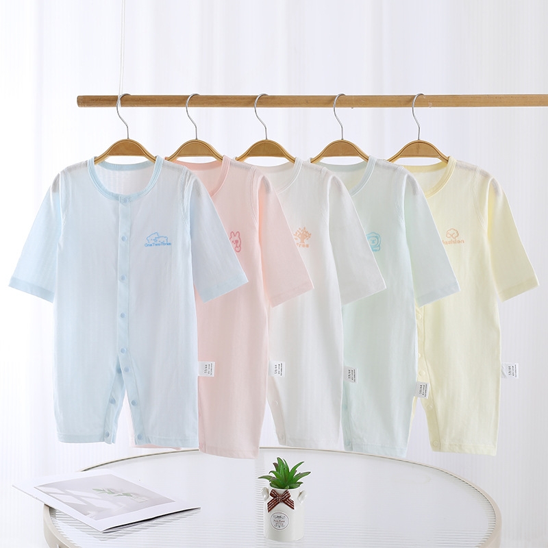 婴儿连体衣纯棉a类夏季薄款新生儿衣服宝宝哈衣爬爬服长袖空调服