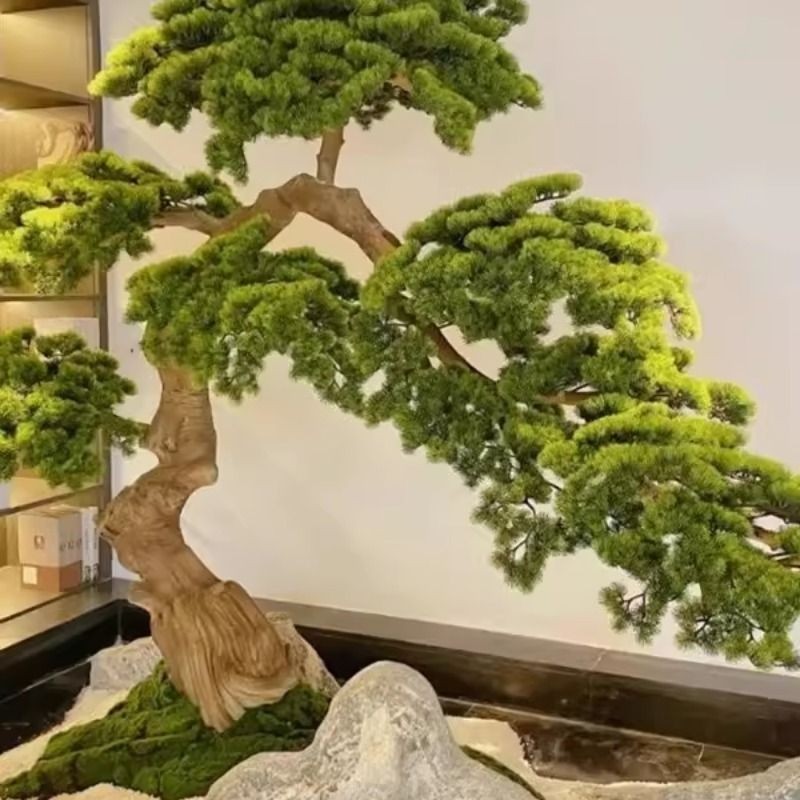 罗汉松酒店橱窗装饰新中式室内造景假松树植物装饰景观摆件迎客松