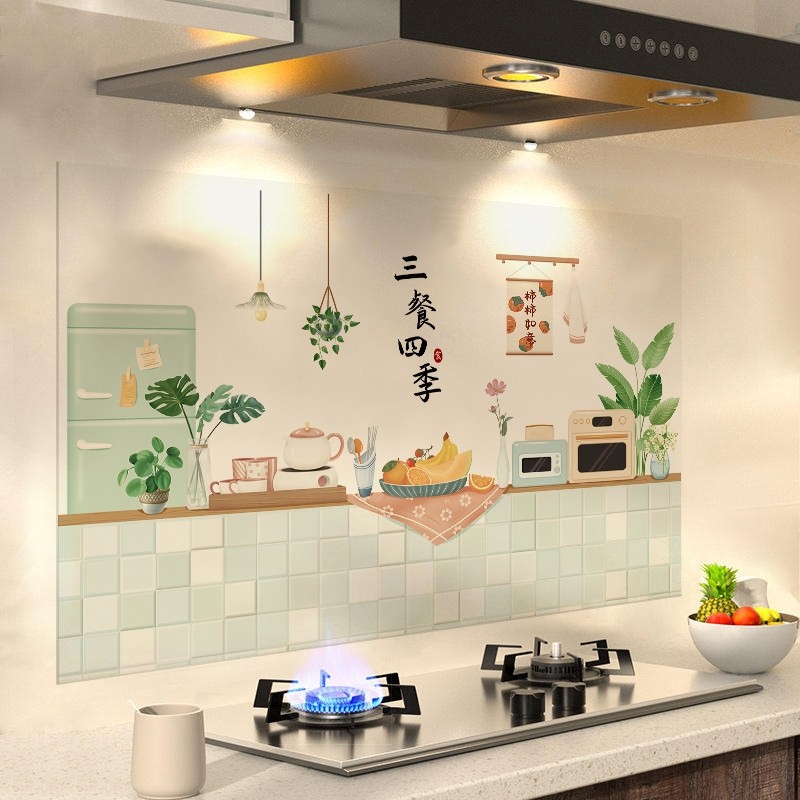 厨房防油贴纸透明防水防火耐高温静电无胶灶台油烟机墙壁瓷砖贴画