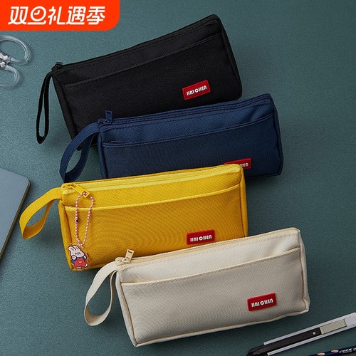 简约ins日系大容量帆布笔袋小学生男孩子简约铅笔盒文具盒初高中