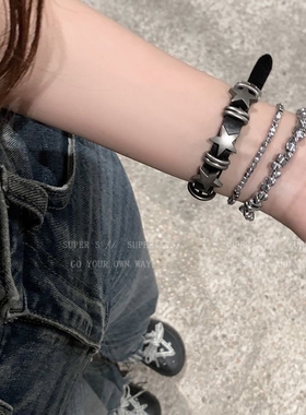 帅气暗黑朋克星星Y2K五角星皮质手链ins甜酷欧美辣妹石头亚比配饰