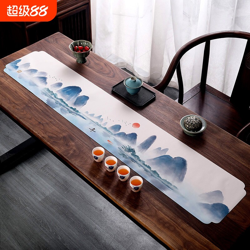 中国风古画茶席中式茶桌布茶台桌旗布艺长条禅意茶布桌布茶巾防水