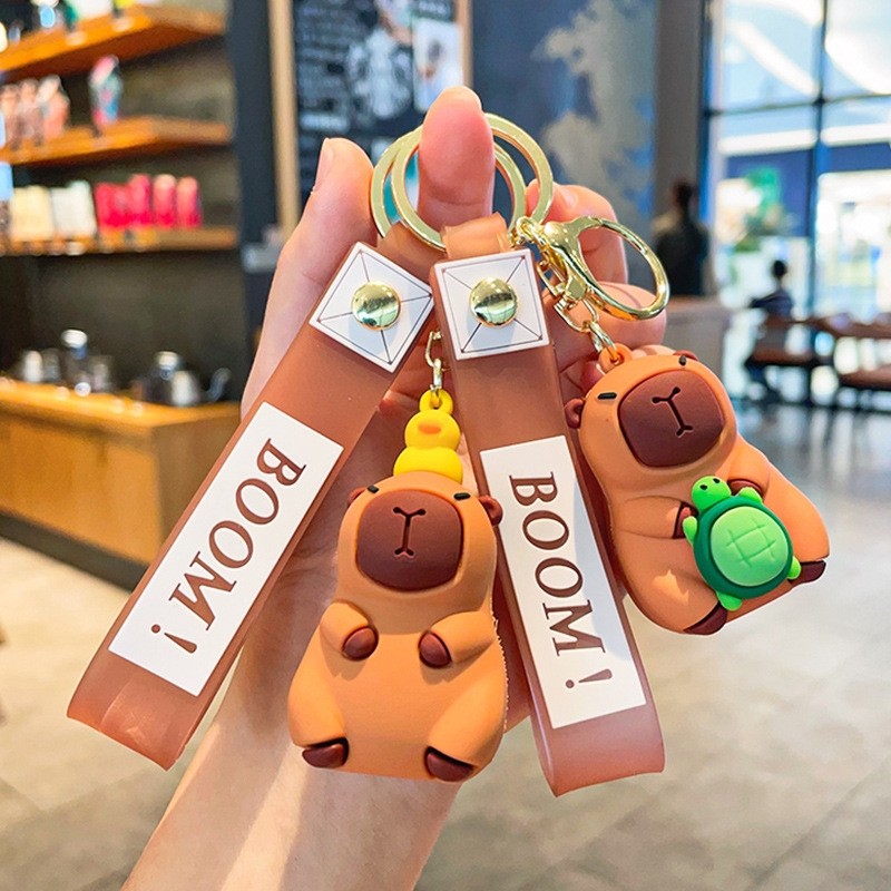 卡通卡皮巴拉公仔钥匙链可爱乌龟鸭子汽车包包挂件礼品