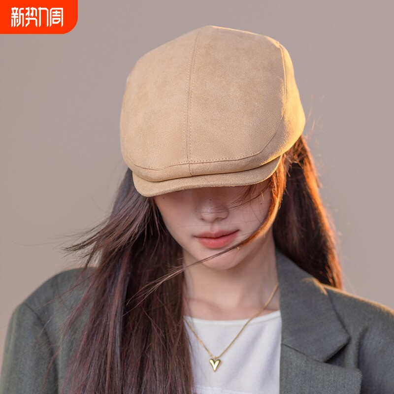 日系英伦时尚复古贝雷帽子女秋冬新款反戴前进帽显脸小报童画家帽