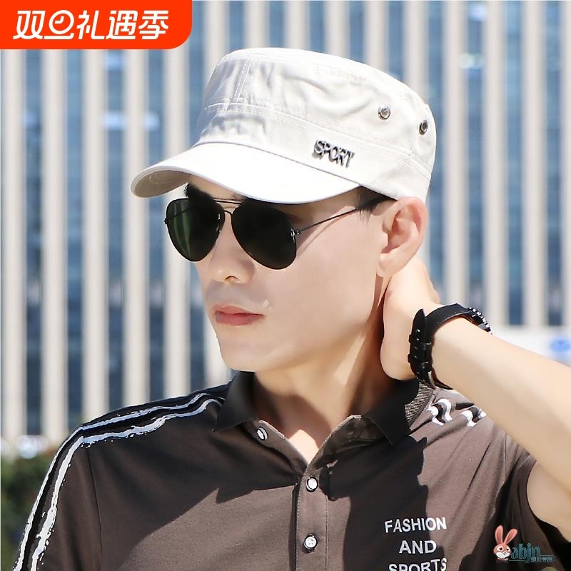 帽子男士休闲百搭中老年人平顶帽短帽檐鸭舌帽薄款春秋防晒遮阳潮