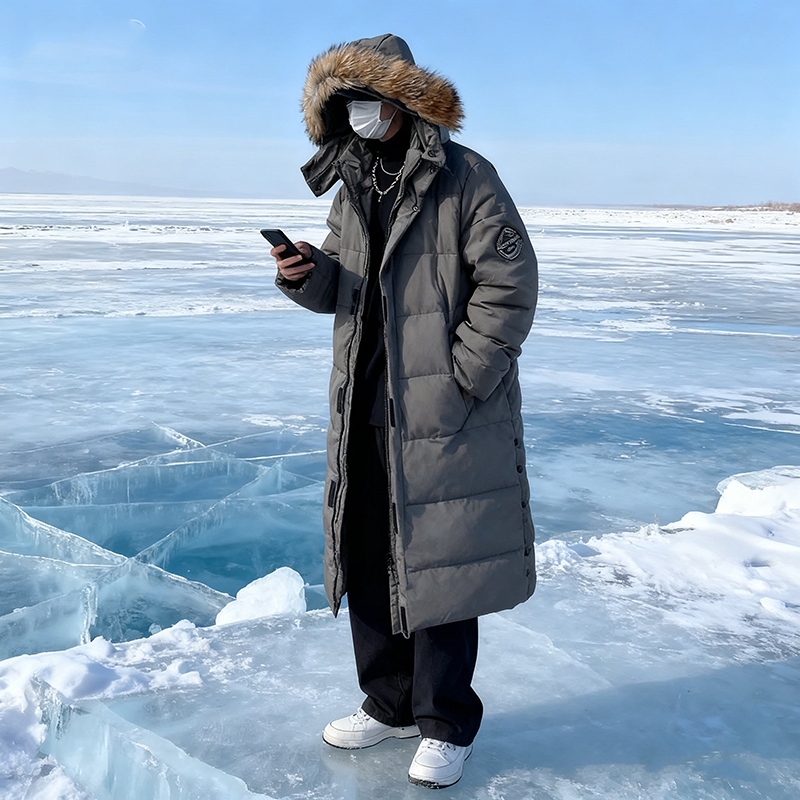 男士中长款白鸭绒羽绒服加厚