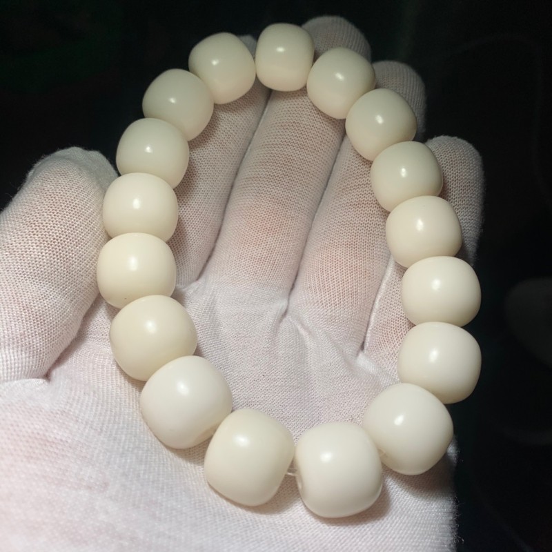 白玉菩提根老型桶珠单圈手串文玩菩提子佛珠念珠男女士绕指柔手链