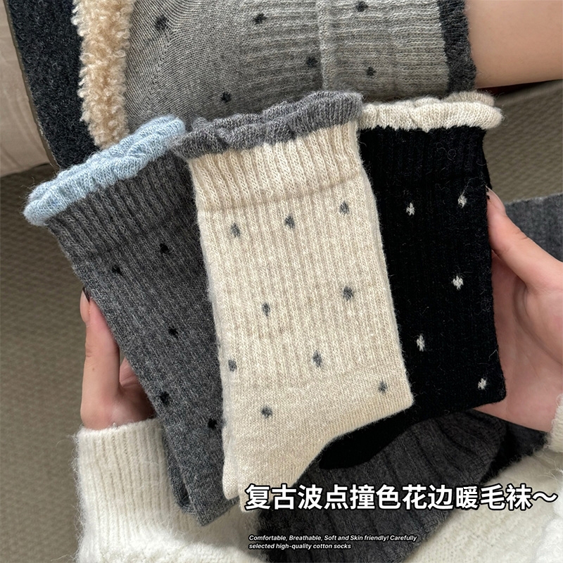 羊毛袜子女秋冬中筒袜2025新款爆款加厚加绒保暖勃肯鞋冬长袜黑色