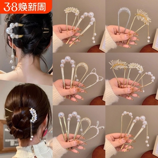 气质珍珠吊坠发簪简约现代网红簪子古风丸子盘发神器超仙发钗头饰