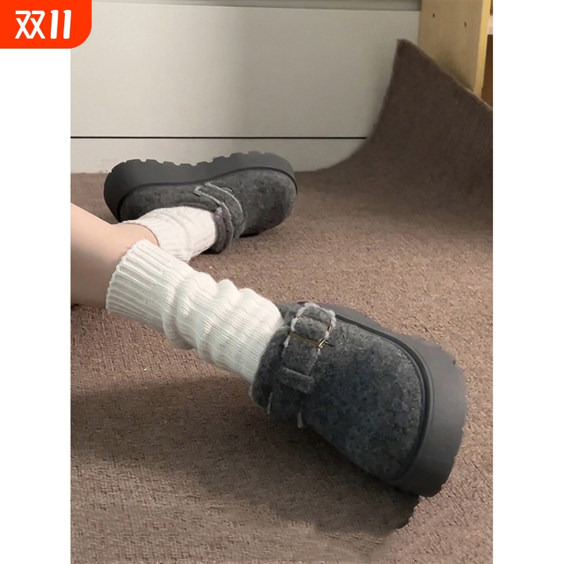 南在南方灰色增高厚底加绒加厚棉鞋女款2025新款冬季保暖勃肯鞋子