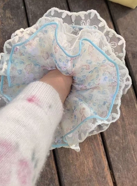 可爱花边蕾丝大肠碎花发圈ins发饰高级感发头绳头饰紫色蓝色甜美