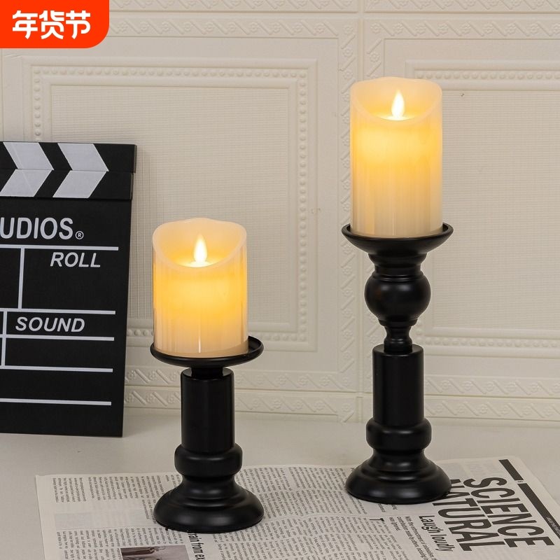 美式复古小夜灯烛台餐桌氛围感装饰摆件香薰led电子蜡烛灯罗马柱
