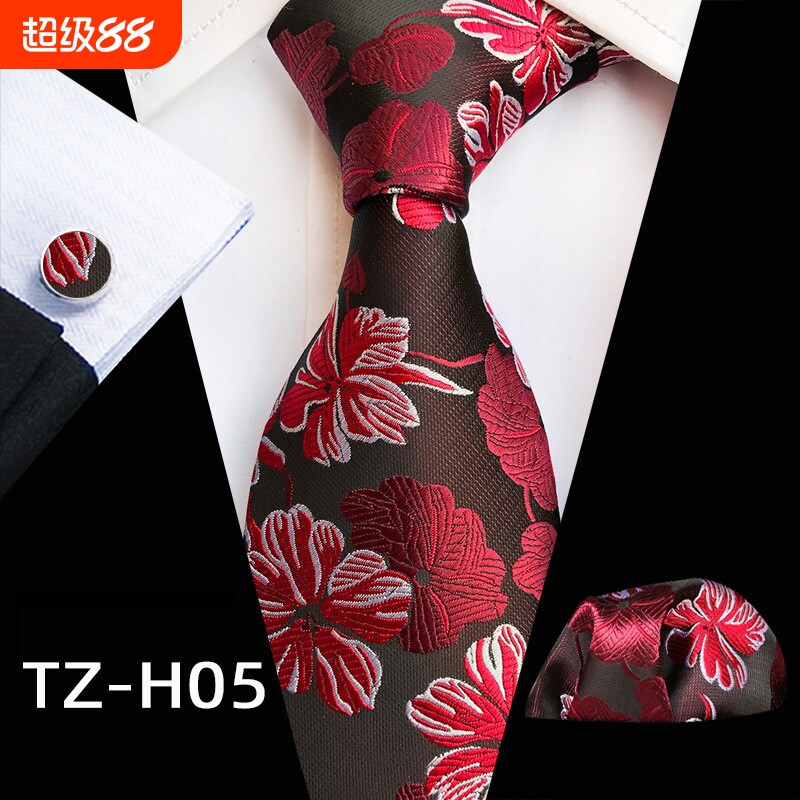 男士手打领带方巾袖扣三件套装复古正装职业商务结婚新郎花纹领带