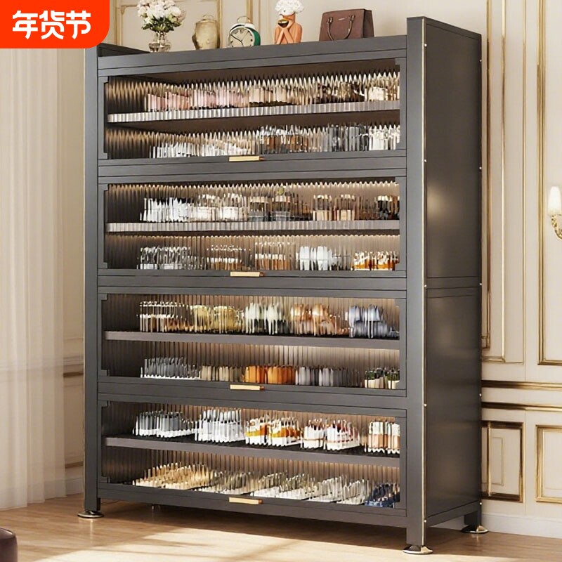 家用钢制鞋柜入户门口靠墙一体多层鞋架子储物柜碳钢收纳玄关轻奢