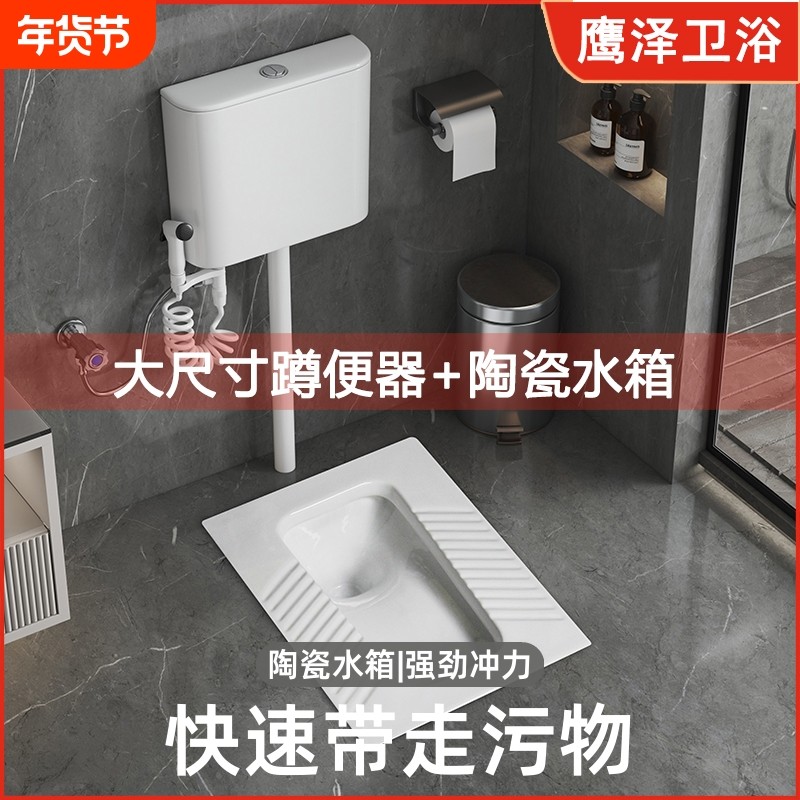 便盆蹲便器整套超薄蹲坑蹲厕便池冲水箱蹬家用厕所卫生间马桶陶瓷