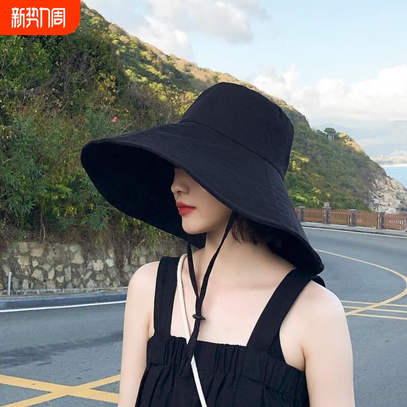 大帽檐遮阳帽子女夏季潮渔夫帽防紫外线太阳帽骑车遮脸防晒帽大檐