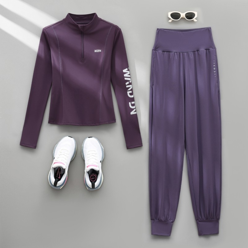 秋季跑步女半拉链运动套装长袖速干衣专业瑜伽服新款羽毛球健身服