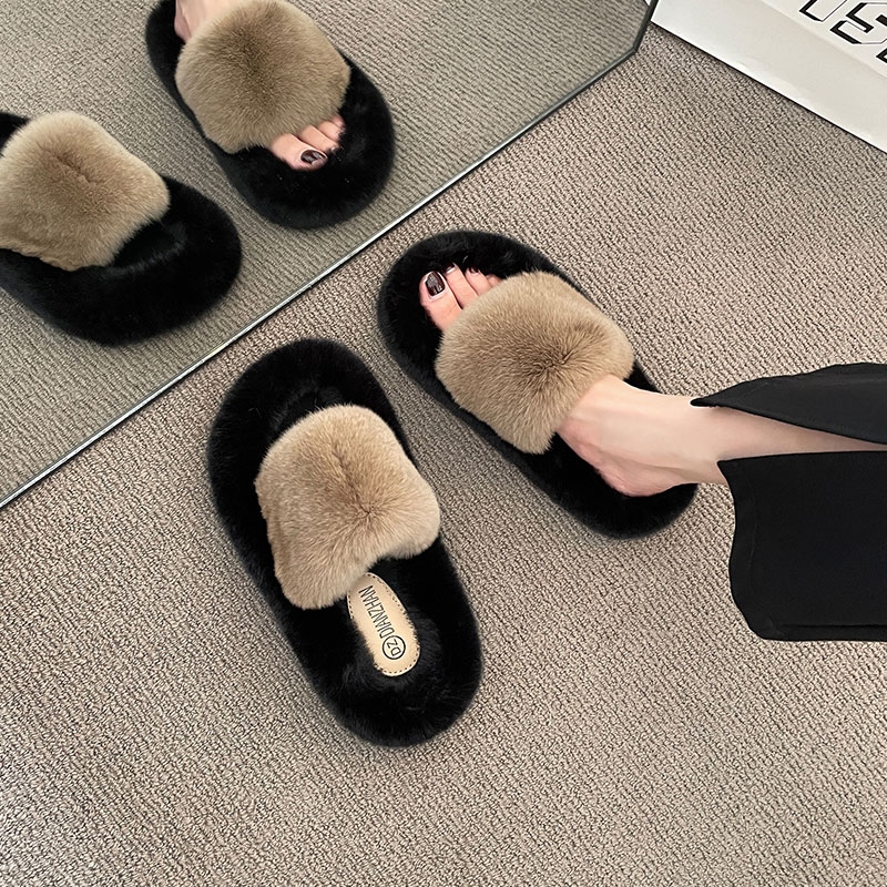 网红毛毛拖鞋女外穿秋冬时尚孕妇懒人办公室内厚底高级感毛绒棉拖