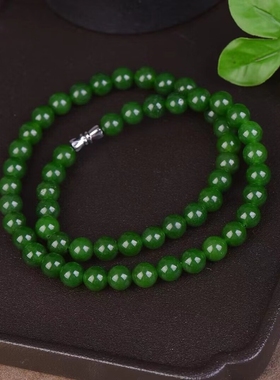 正品菠菜绿碧绿色真玉石项链气质妈妈款石英岩玉颈饰节日礼多规格