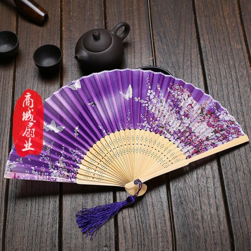 中国风真丝女扇子折扇厂家直销 日式和风扇优质礼品扇 蝴蝶樱花扇