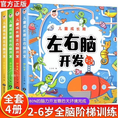 全套4册 儿童左右脑智力开发 益智游戏启蒙认知书籍2-4-6岁幼儿园学前班基础逻辑力专注力训练幼小衔接专项训练