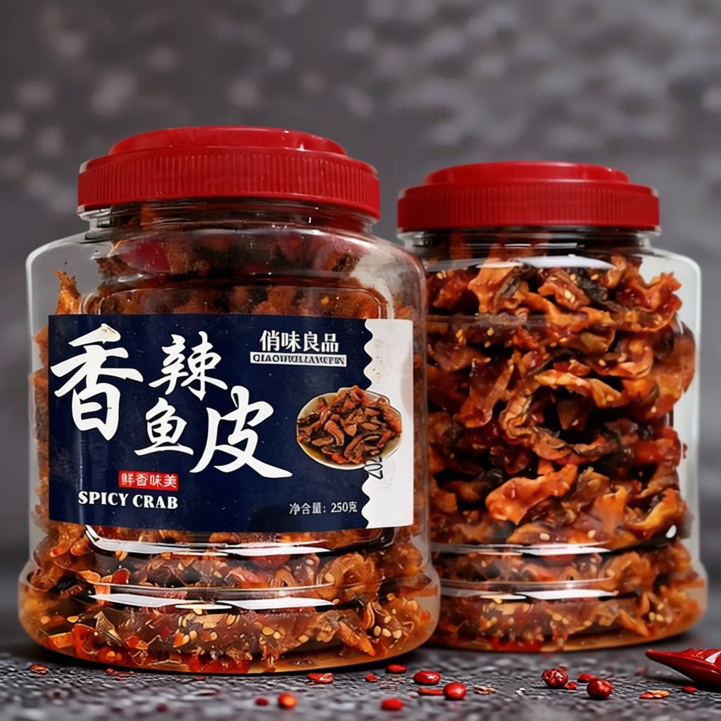 香辣鱼皮250g大包装海鲜零食香脆鱼皮干解馋鳕鱼皮开袋即食小零食
