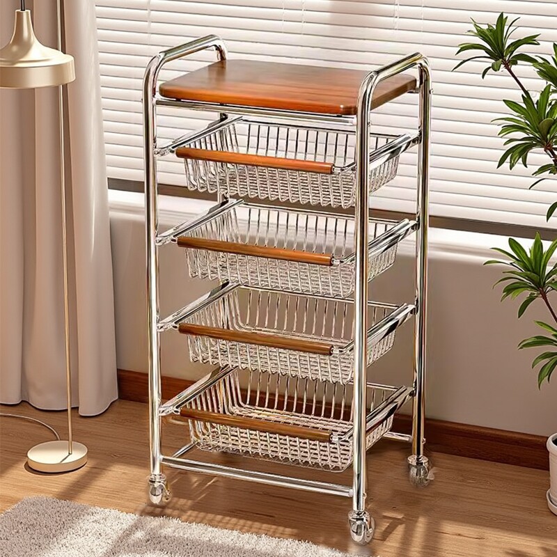 中古风零食置物架边几小推车可移动收纳架子床边储物架多层简易