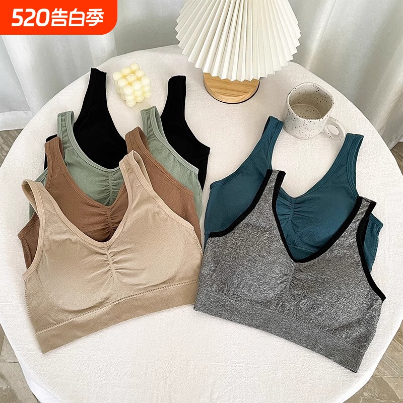 跨境加肥加大无缝固定杯运动无钢圈裹胸文胸背心加大码美背妈妈款