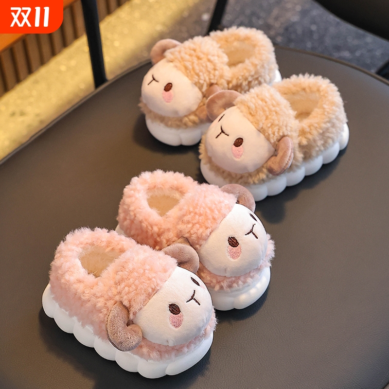 儿童包跟棉拖鞋女童居家保暖加绒男孩可爱中小童宝宝居家棉鞋冬季