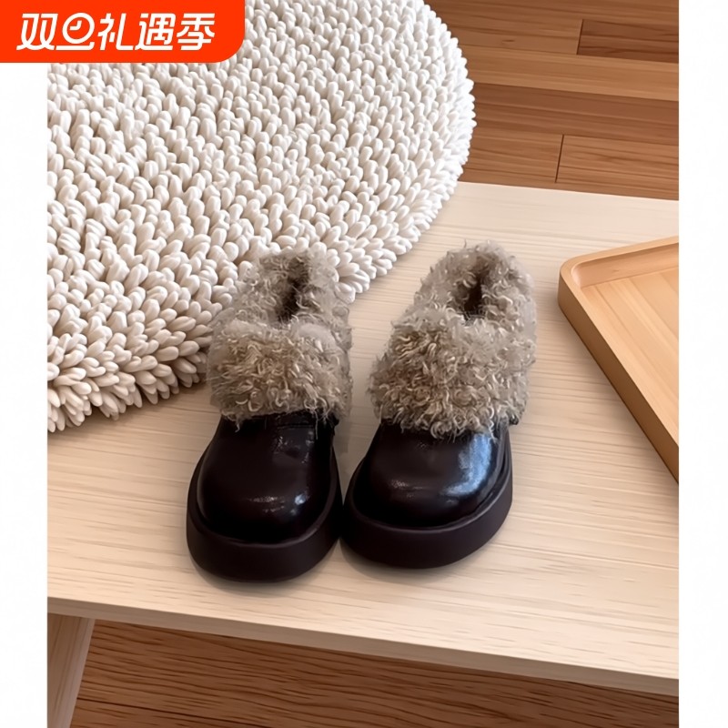小众复古厚底玛丽珍鞋女2025年新款百搭圆头加绒加厚保暖毛毛棉鞋