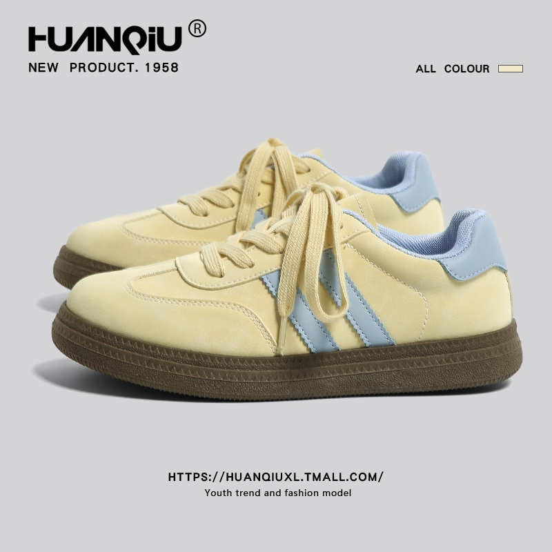 环球黄色德训鞋女2025夏季新款超好看鞋子女休闲学生运动板鞋平底