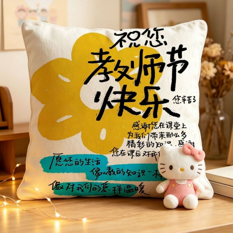 教师节文字祝福抱枕向日葵花束创意礼物送老师办公室沙发装饰靠垫