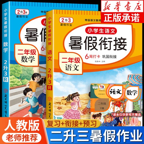 二年级下册暑假作业二升三暑假衔接人教版小学2升3年级语文数学练习册全套2册小学生教材练习题三年级上册预习阅读每日假期训练