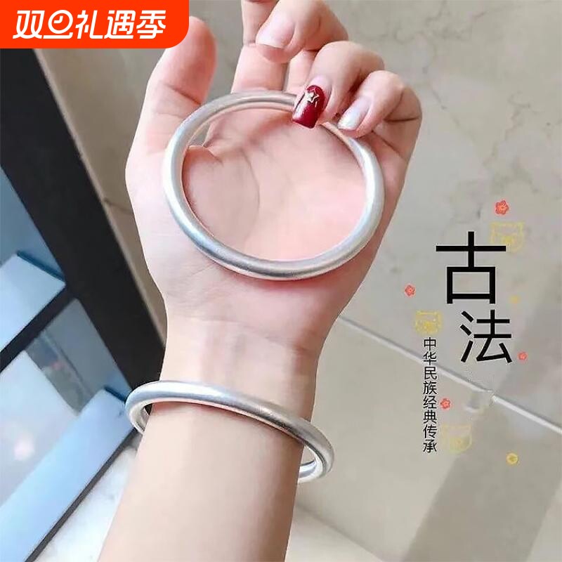 新款镀银古法银红绳手镯传承男女款实心年轻情侣网红饰品现货圈口