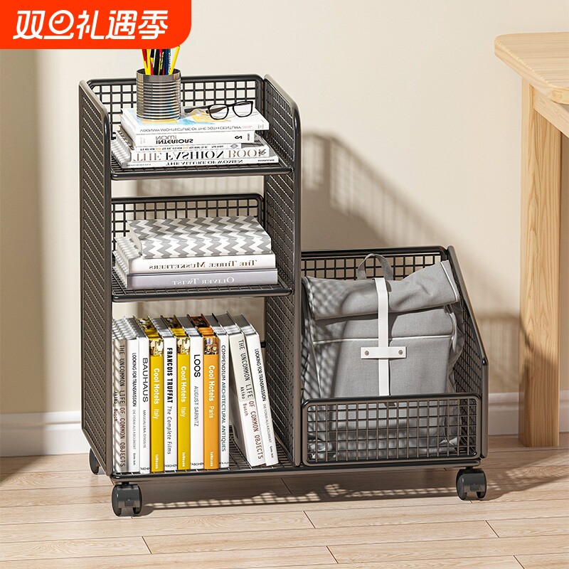 可移动桌边收纳书架学生书本置物柜家用落地简易书柜书包收纳架