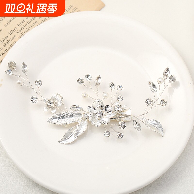 团铭新款叶子手工发夹头饰 儿童表演水钻发饰 新娘礼服侧边夹配饰