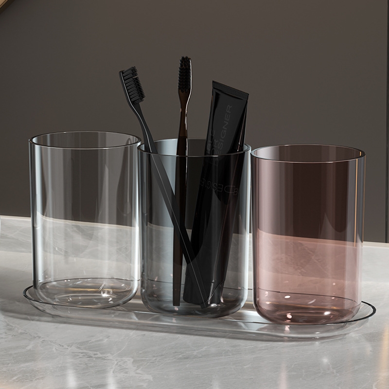 热蔻漱口杯刷牙杯子家用洗漱杯透白+透蓝+透粉3个装