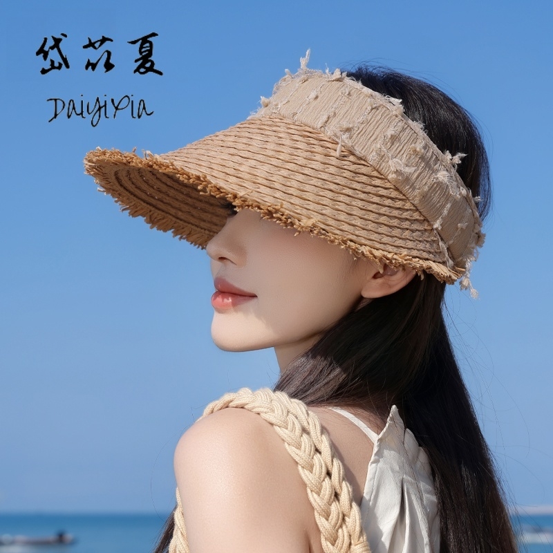 遮阳空顶草帽女2025新款海边沙滩防晒凉帽夏季大帽檐草编太阳帽子