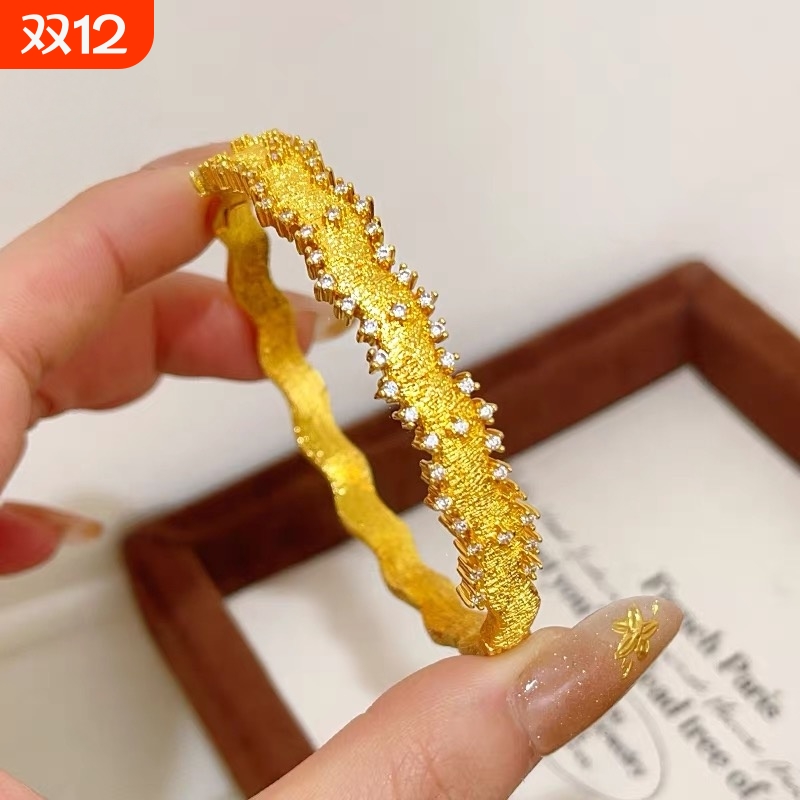 金店同款沙金花丝风雨桥麦穗星河璀若卡扣手镯点钻麻花贵妃送女友