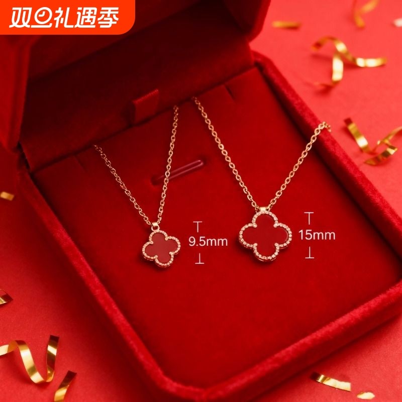 卡洛赫红色幸运四叶草项链女纯银镀18k金色锁骨链轻奢新款锁骨链