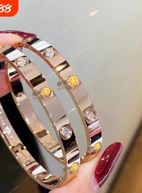 经典款手镯男女款18K玫瑰金宽窄版镶钻情侣款轻奢百搭手环不掉色