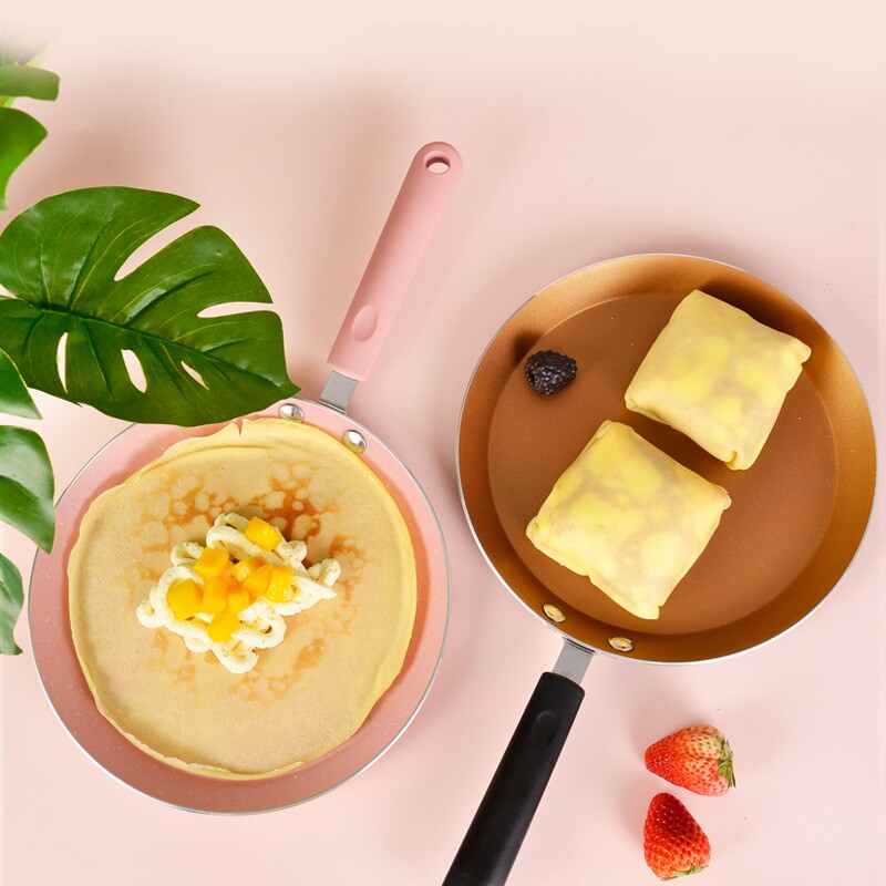 烘焙千层平底锅10寸煎锅蛋糕6 8麦饭石平底锅煎饼粉色班戟盘粘锅