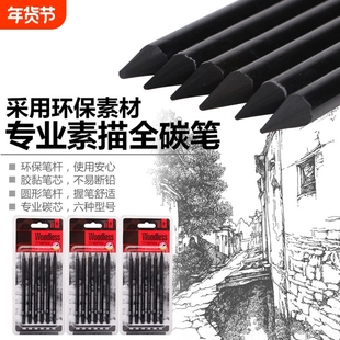 炭画铅笔软性素描硬性炭棒中性绘画速写碳笔软炭全炭笔美术生专用炭铅笔碳精条炭精条HB2B4B6B8BE专业
