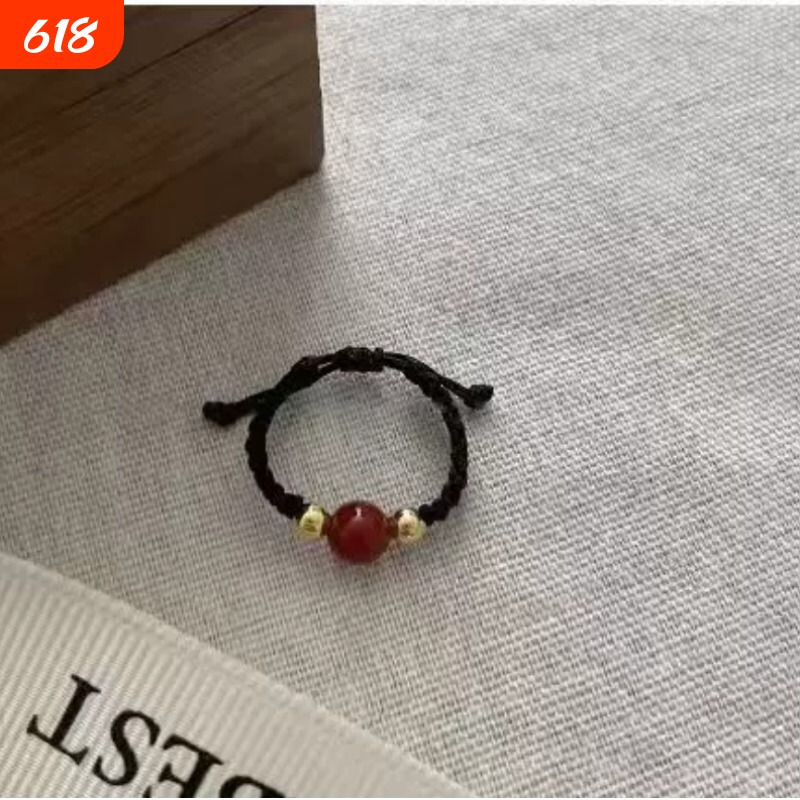 新款相思红豆编织戒指女小众设计个性简约时尚百搭送情侣闺蜜尾戒