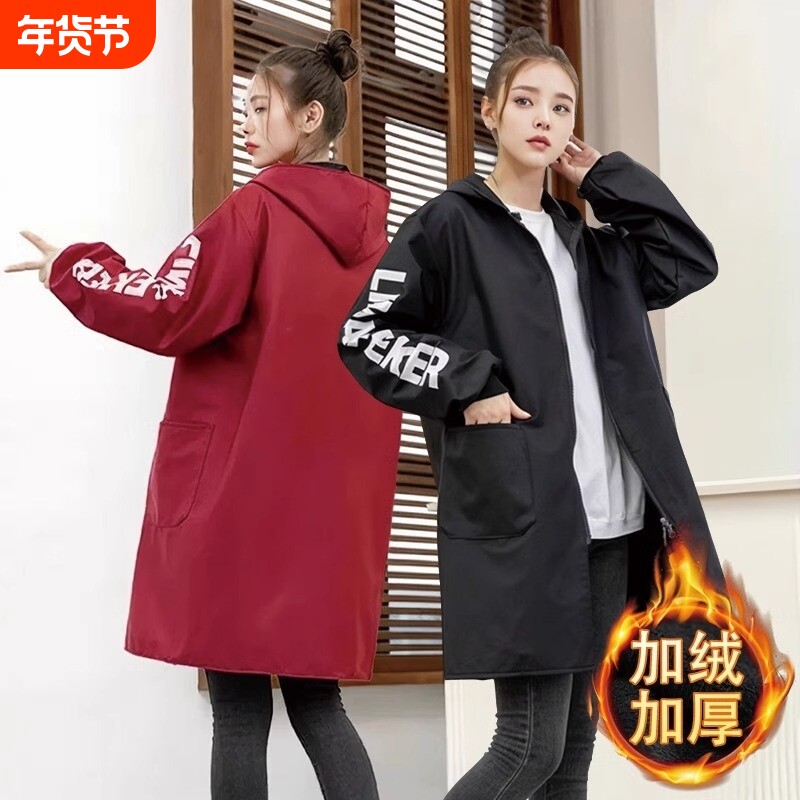 成人防水加绒罩衣冬季长袖工作服外穿大褂男女款家用厨房做饭围裙
