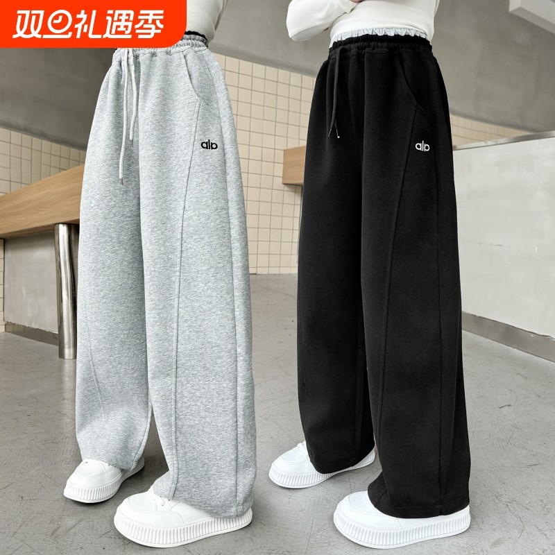 女童裤子秋冬款2025新款儿童运动裤女孩大童秋装阔腿裤初中生加绒